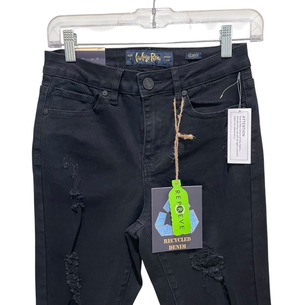 Indigo Rein Curvy Fit High Rise Distressed Black Crop Jeans Women’s Size 3 / 25 - Picture 4 of 9